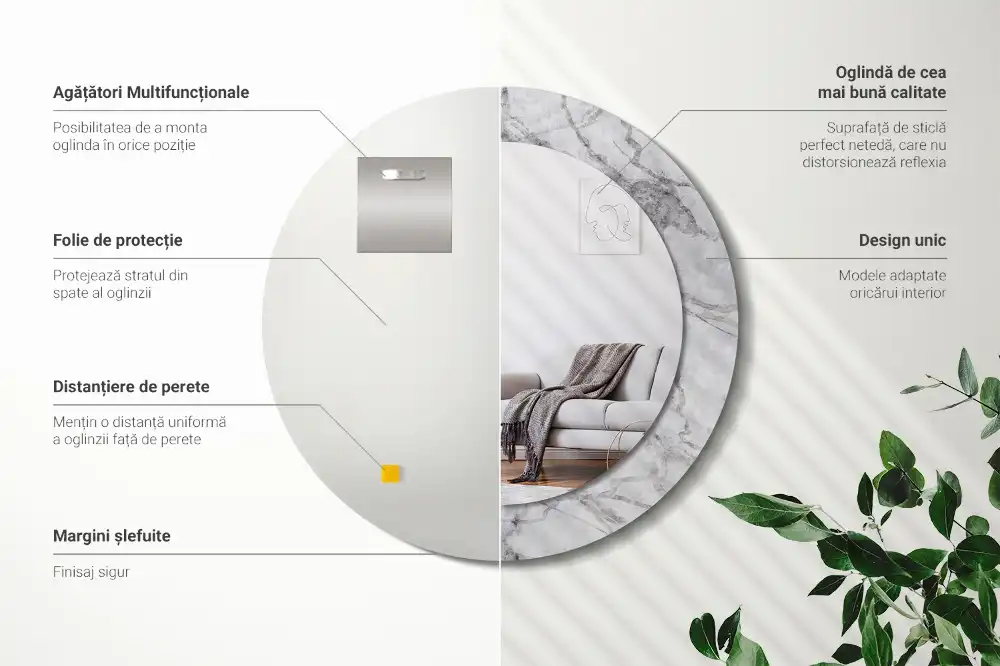 Okroglo stensko okrasno ogledalo Beli marmor