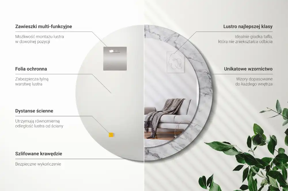 Okroglo stensko okrasno ogledalo Beli marmor