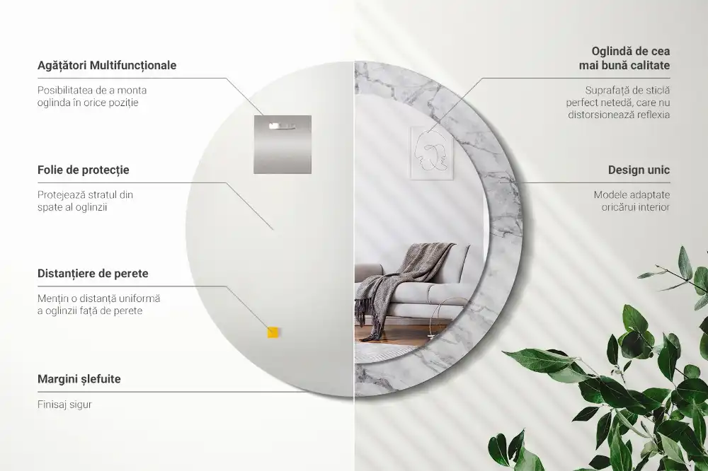 Okroglo stensko okrasno ogledalo Beli marmor