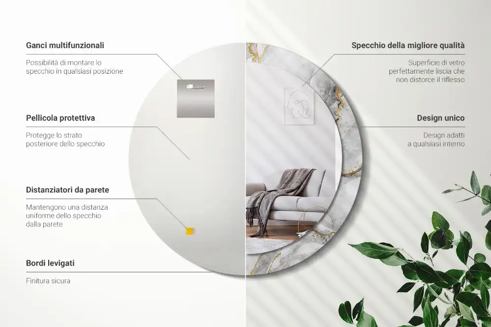 Tiskano okroglo ogledalo Marmorni vzorec