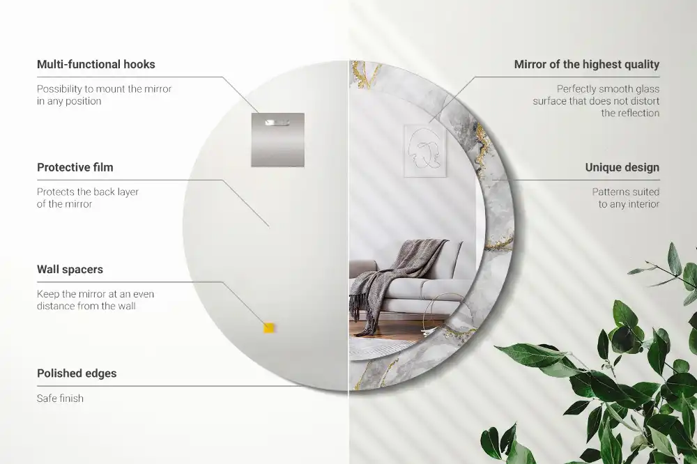 Tiskano okroglo ogledalo Marmorni vzorec