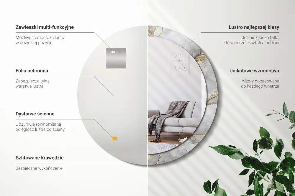 Tiskano okroglo ogledalo Marmorni vzorec