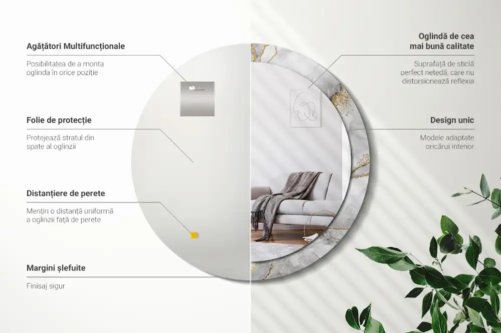 Tiskano okroglo ogledalo Marmorni vzorec