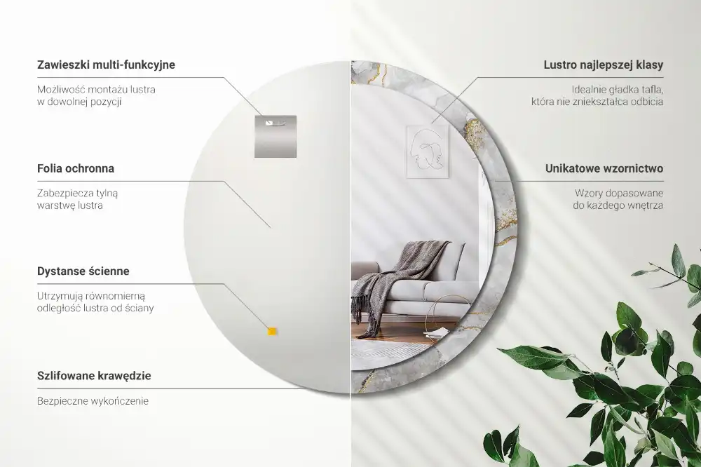 Tiskano okroglo ogledalo Marmorni vzorec