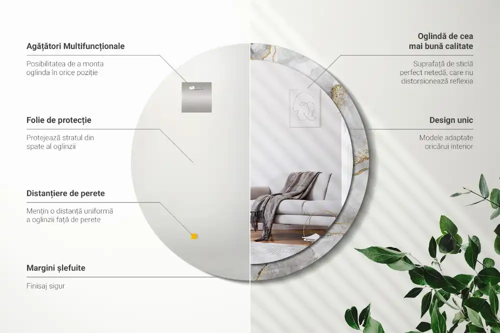 Tiskano okroglo ogledalo Marmorni vzorec