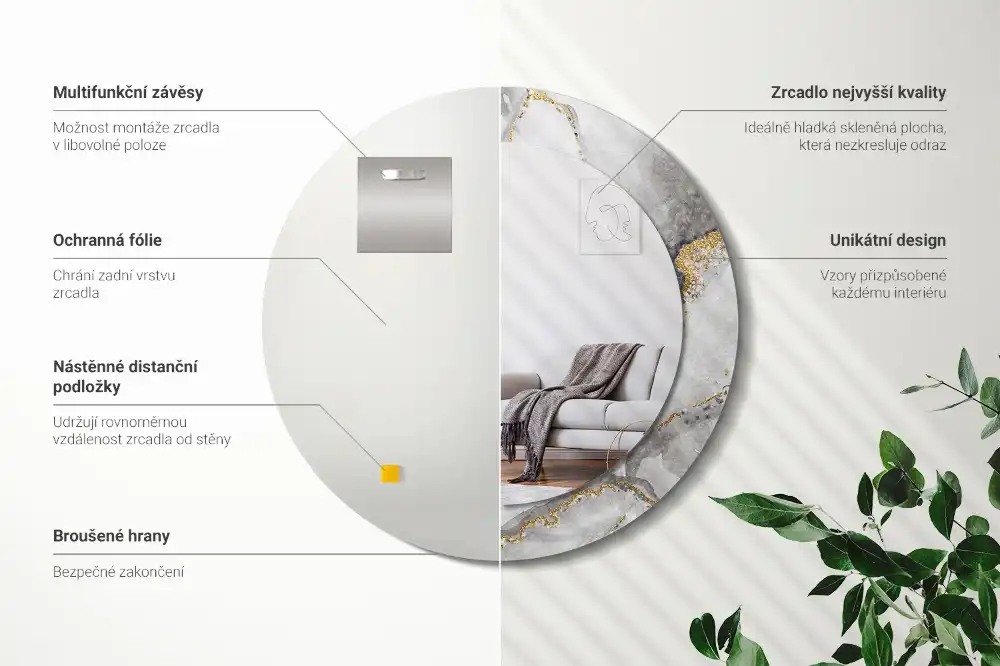 Tiskano okroglo ogledalo Marmorni vzorec