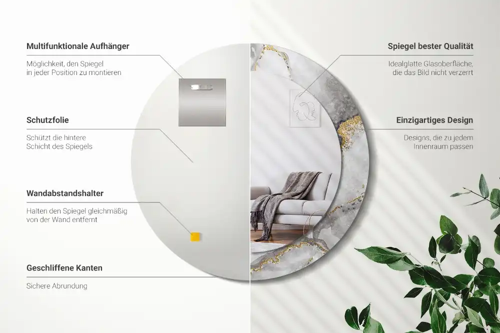 Tiskano okroglo ogledalo Marmorni vzorec