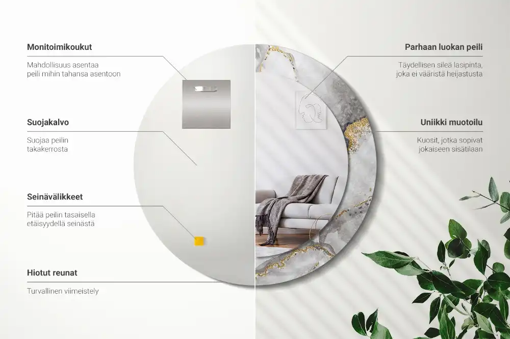 Tiskano okroglo ogledalo Marmorni vzorec