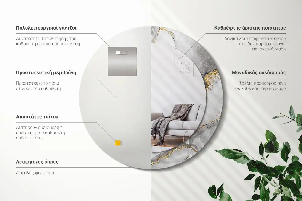 Tiskano okroglo ogledalo Marmorni vzorec