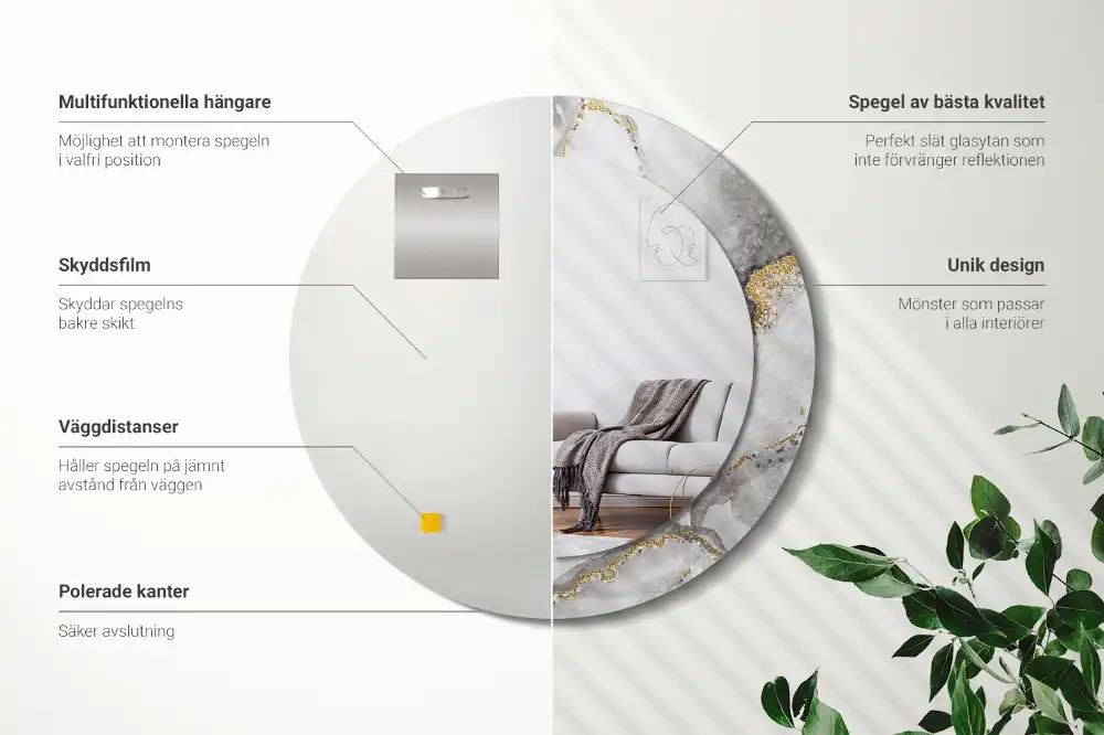 Tiskano okroglo ogledalo Marmorni vzorec