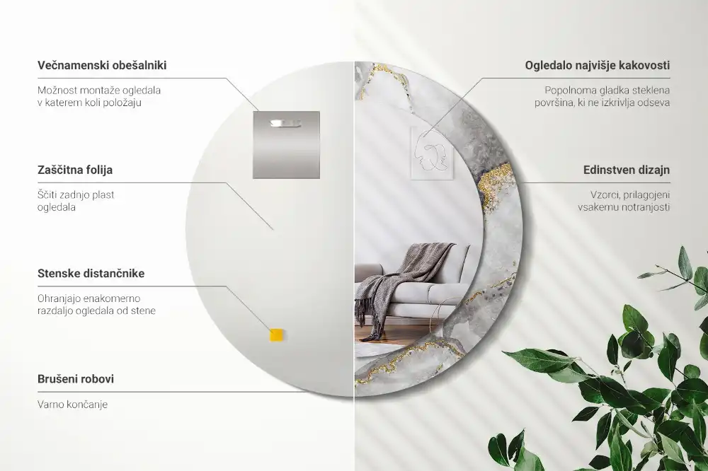 Tiskano okroglo ogledalo Marmorni vzorec