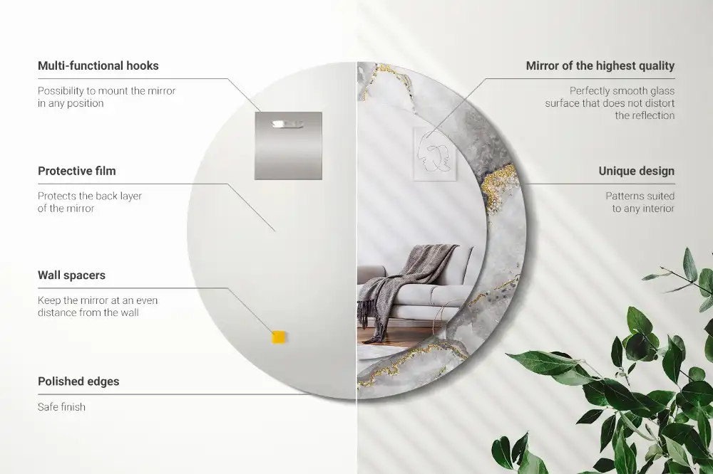 Tiskano okroglo ogledalo Marmorni vzorec