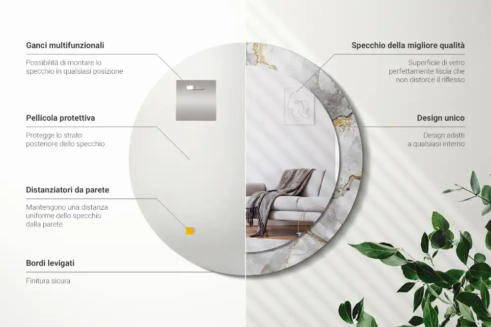 Tiskano okroglo ogledalo Marmorni vzorec