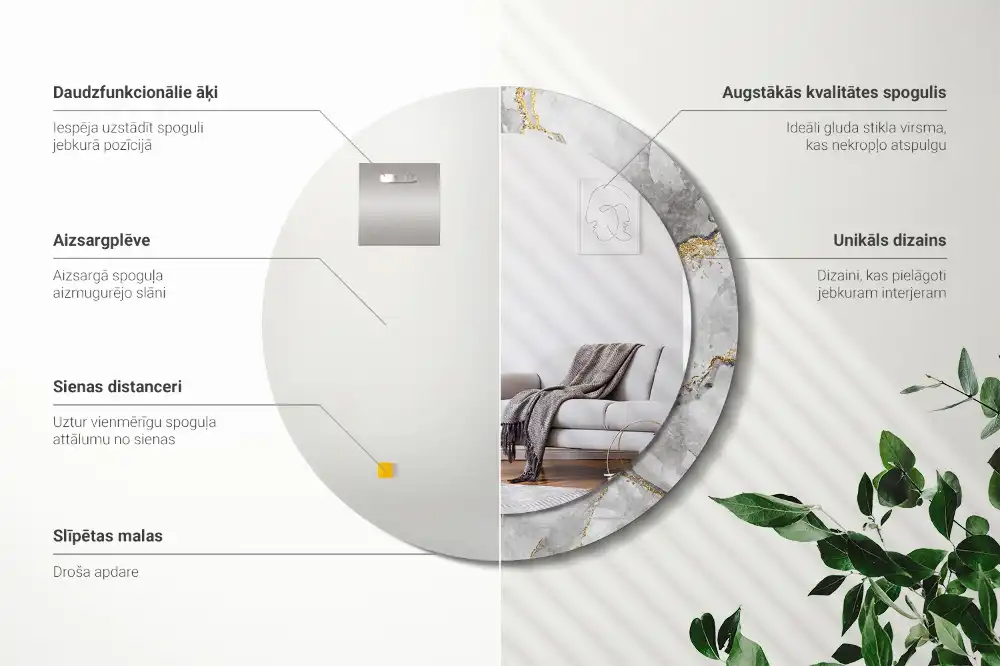 Tiskano okroglo ogledalo Marmorni vzorec