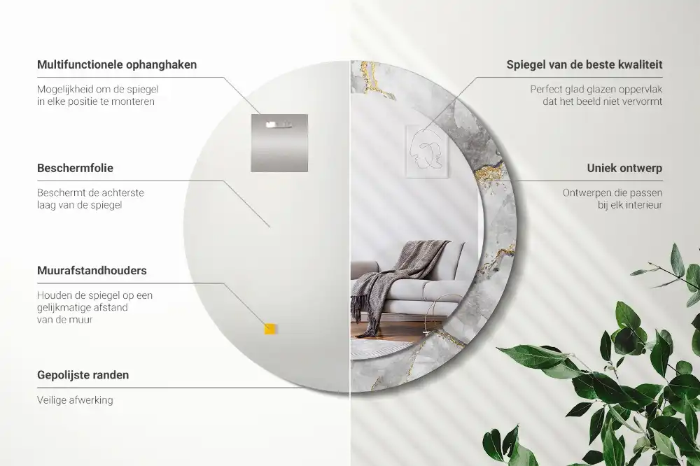 Tiskano okroglo ogledalo Marmorni vzorec