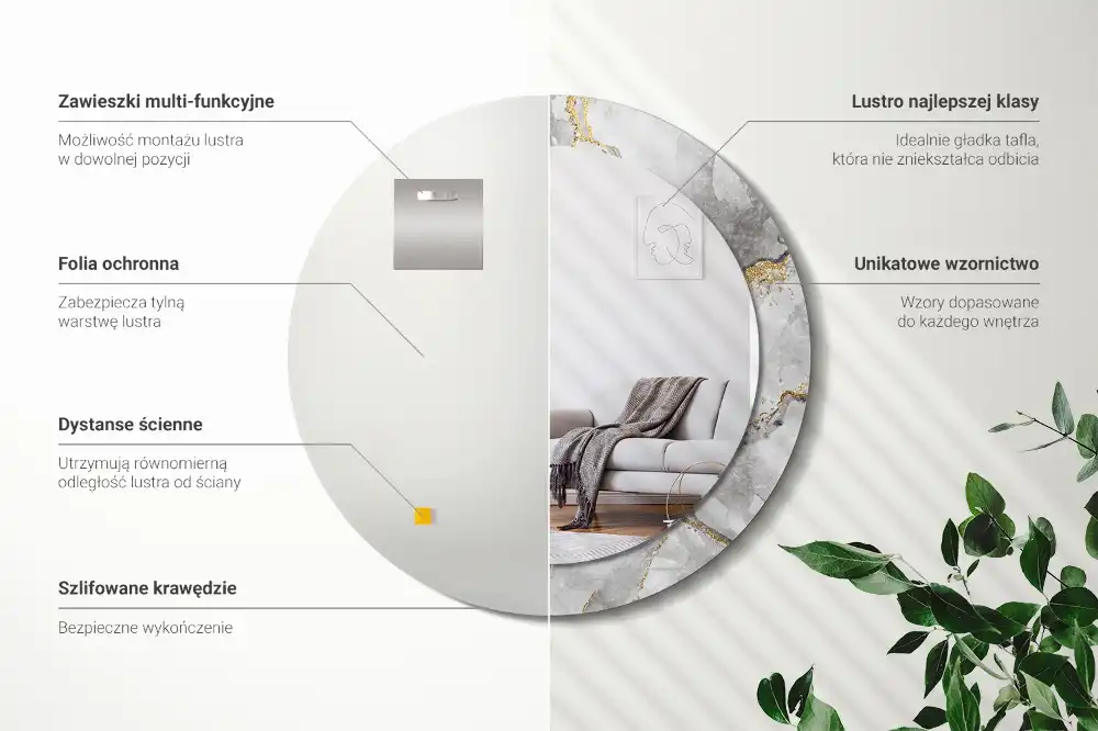 Tiskano okroglo ogledalo Marmorni vzorec