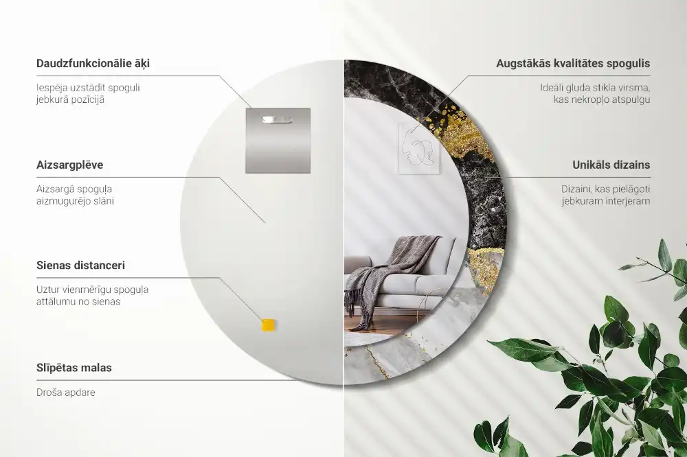 Okroglo okrasno ogledalo Marmorno podstrešje