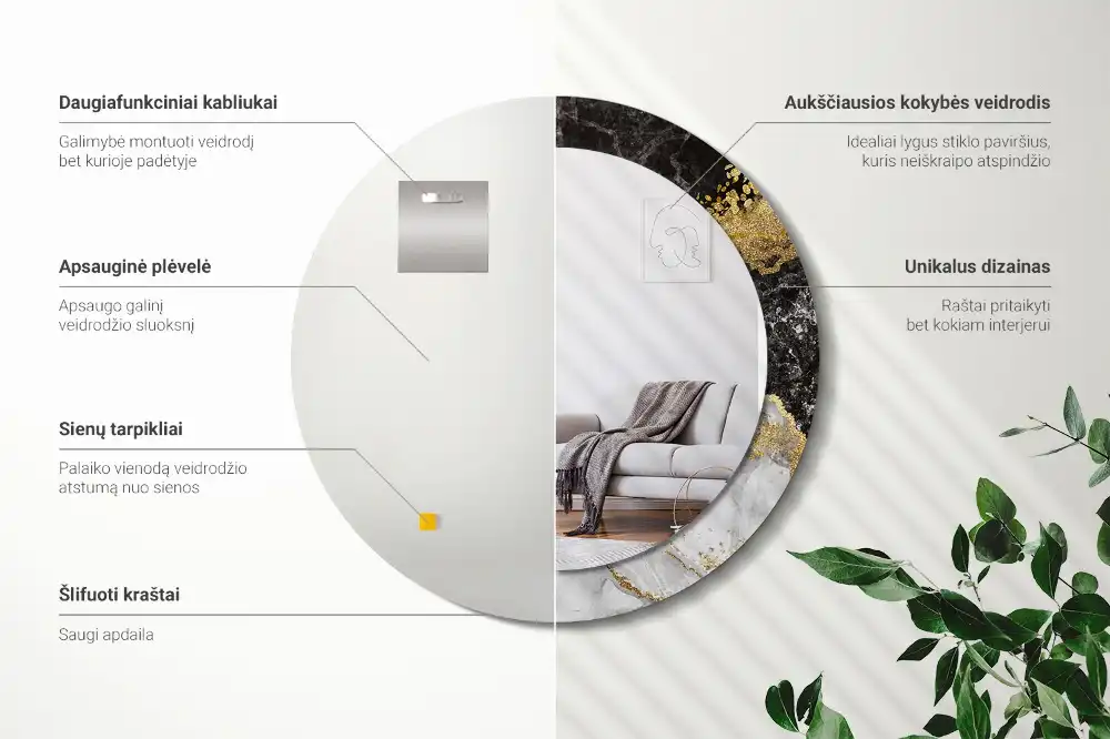 Okroglo okrasno ogledalo Marmorno podstrešje