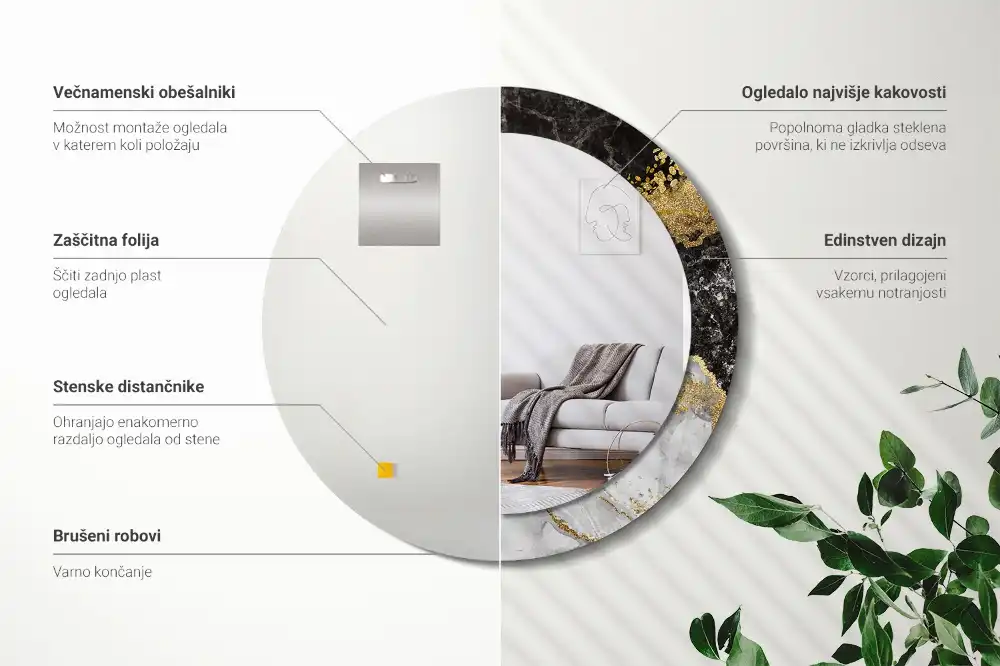 Okroglo okrasno ogledalo Marmorno podstrešje