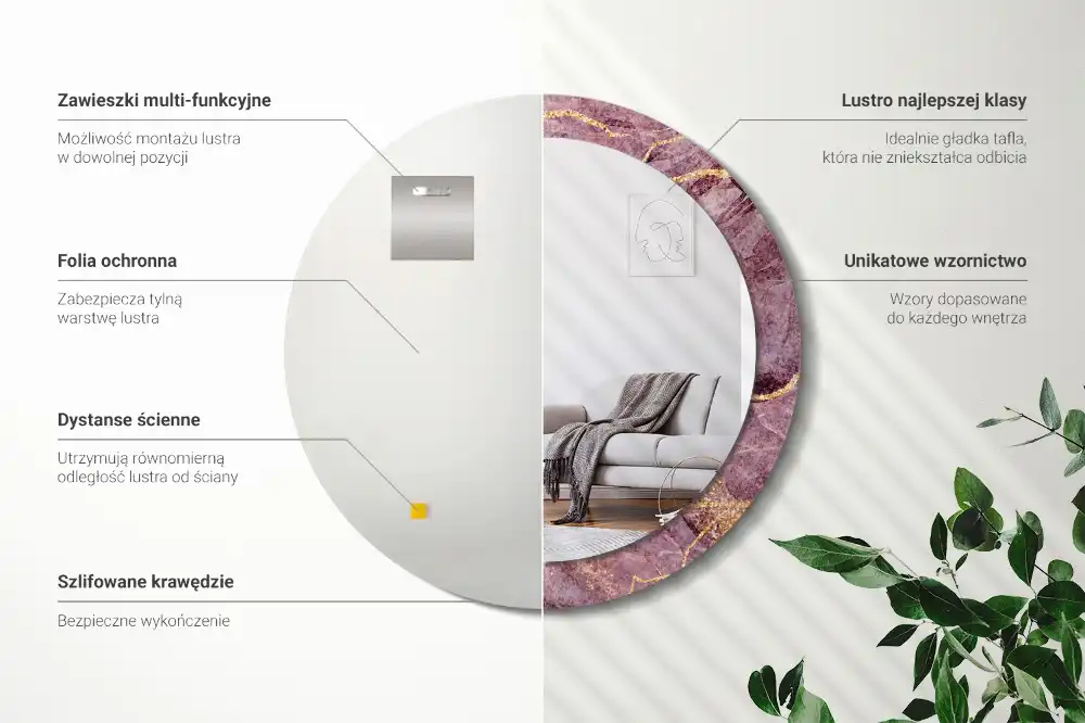 Okroglo stensko okrasno ogledalo Imitacija marmorja