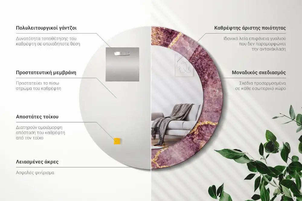 Okroglo stensko okrasno ogledalo Imitacija marmorja