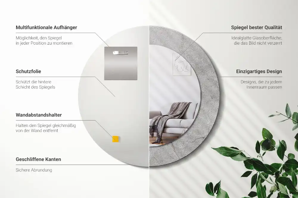 Tiskano okroglo ogledalo Sivi cement