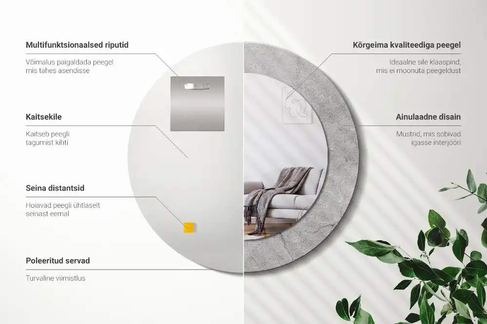 Tiskano okroglo ogledalo Sivi cement