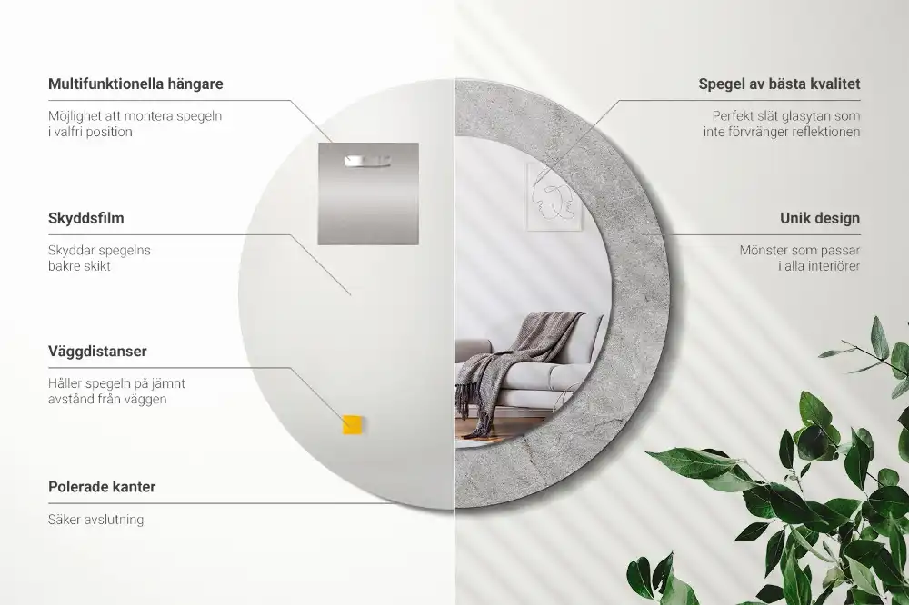 Tiskano okroglo ogledalo Sivi cement