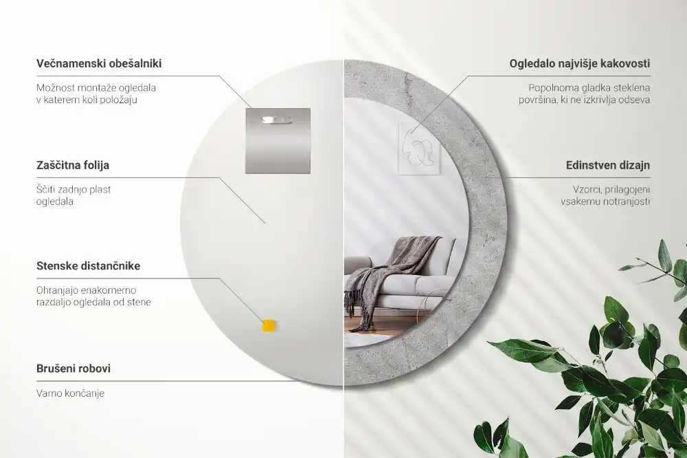 Tiskano okroglo ogledalo Sivi cement