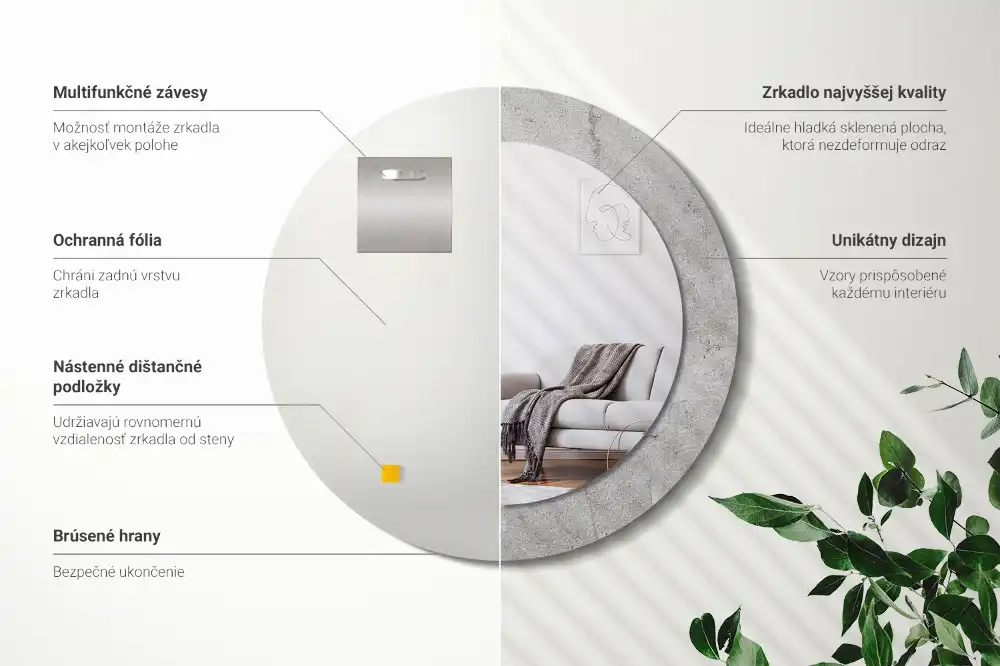 Tiskano okroglo ogledalo Sivi cement