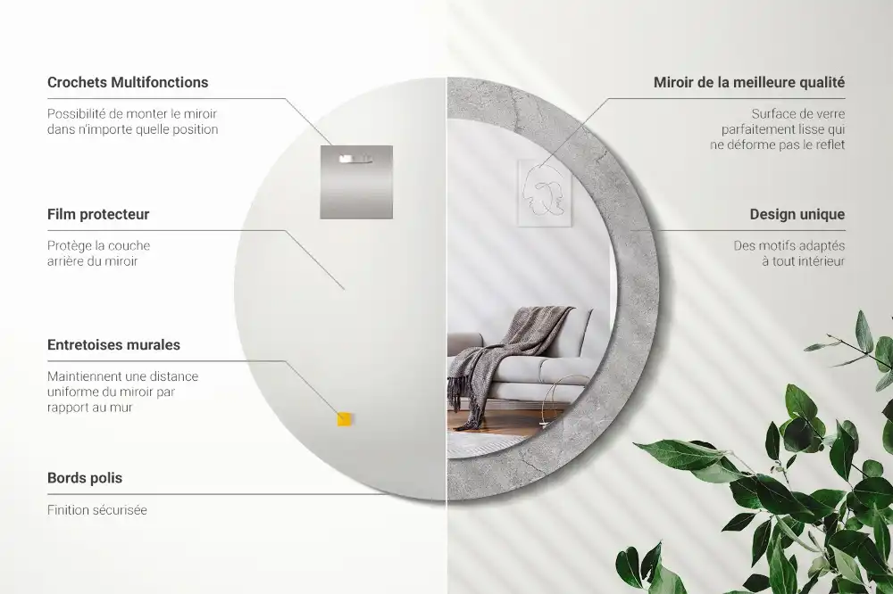 Tiskano okroglo ogledalo Sivi cement