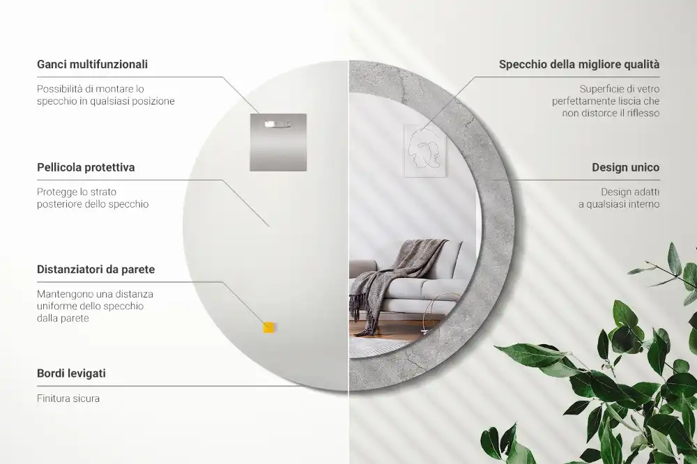 Tiskano okroglo ogledalo Sivi cement