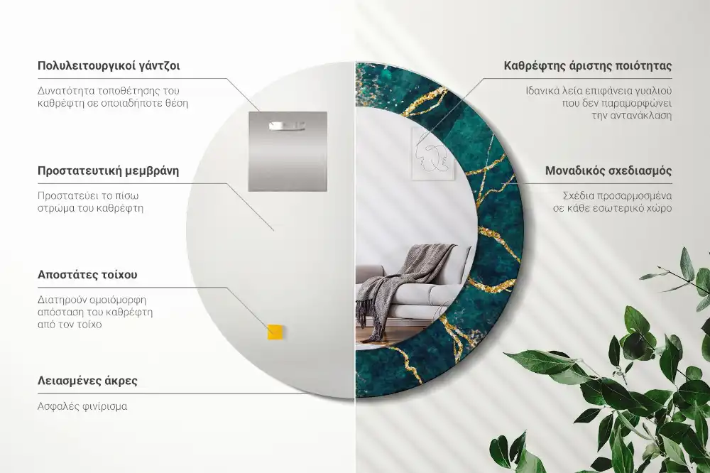 Okroglo okrasno ogledalo Zeleni marmor