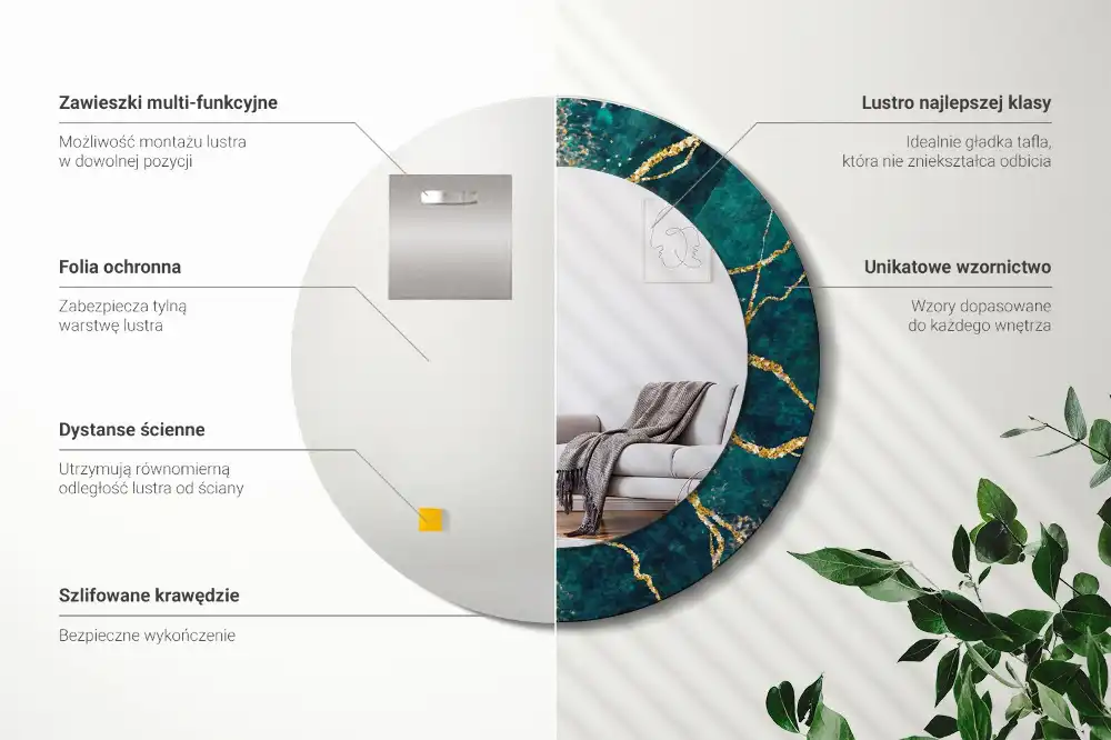 Okroglo okrasno ogledalo Zeleni marmor