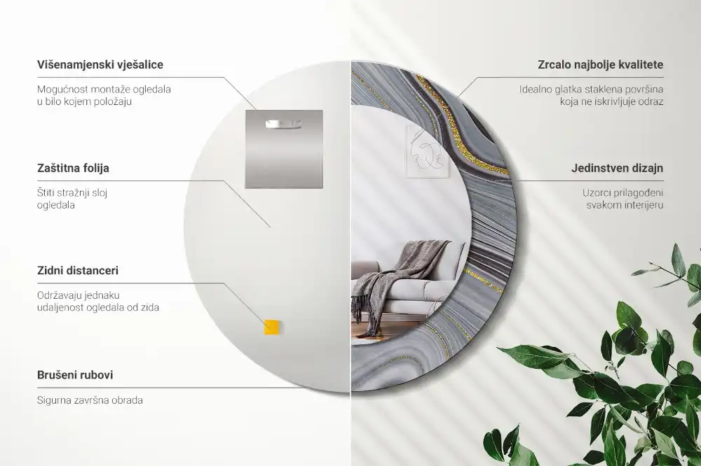 Okroglo stensko okrasno ogledalo Sivi marmor