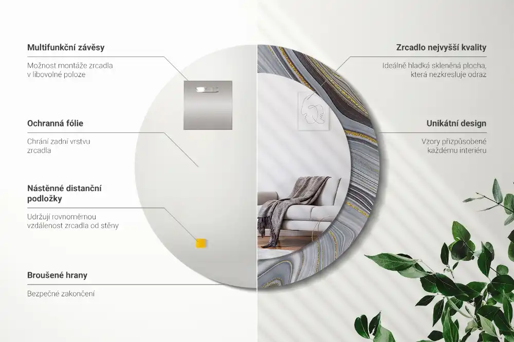 Okroglo stensko okrasno ogledalo Sivi marmor