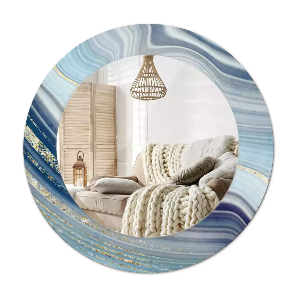 Tiskano okroglo ogledalo Modri ​​marmor