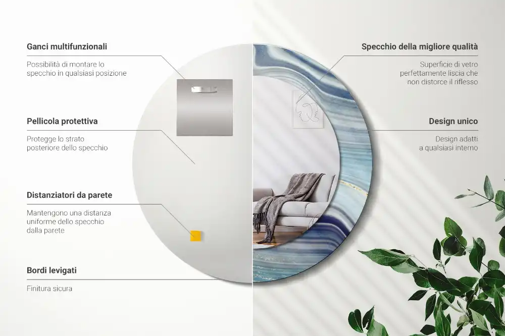 Tiskano okroglo ogledalo Modri ​​marmor