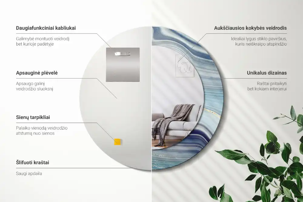 Tiskano okroglo ogledalo Modri ​​marmor