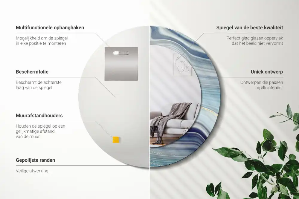 Tiskano okroglo ogledalo Modri ​​marmor