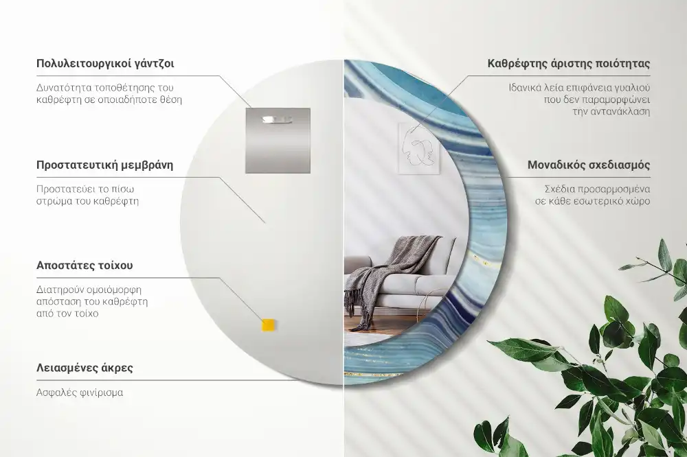 Tiskano okroglo ogledalo Modri ​​marmor