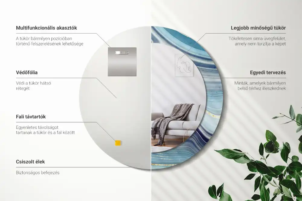 Tiskano okroglo ogledalo Modri ​​marmor