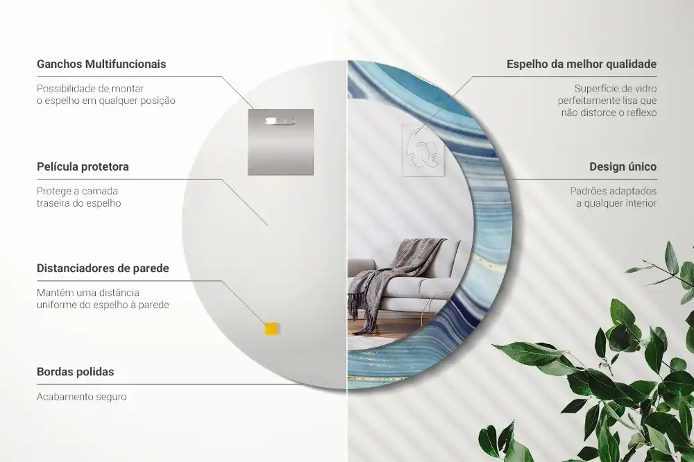 Tiskano okroglo ogledalo Modri ​​marmor