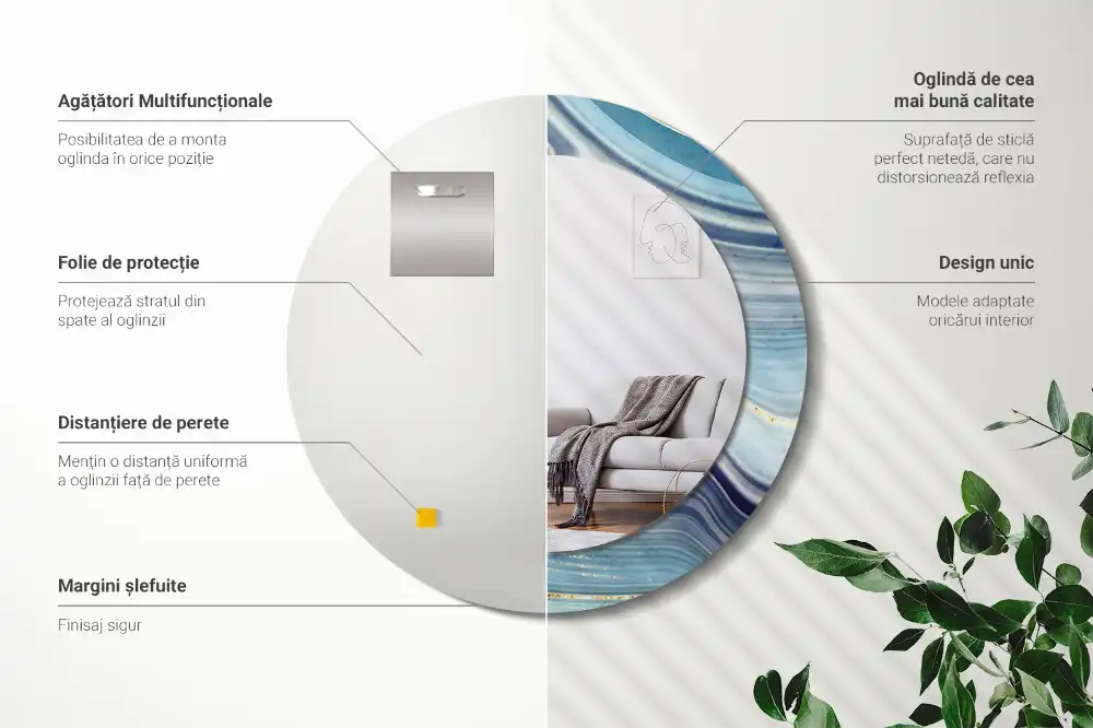 Tiskano okroglo ogledalo Modri ​​marmor