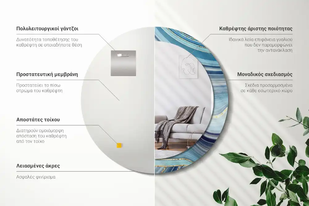 Tiskano okroglo ogledalo Modri ​​marmor