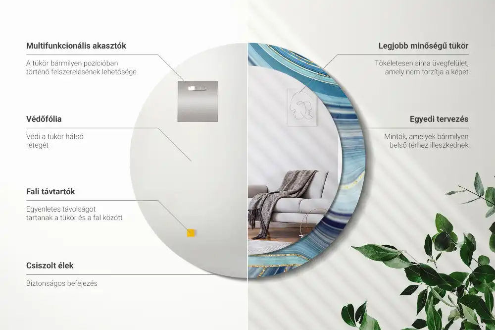 Tiskano okroglo ogledalo Modri ​​marmor