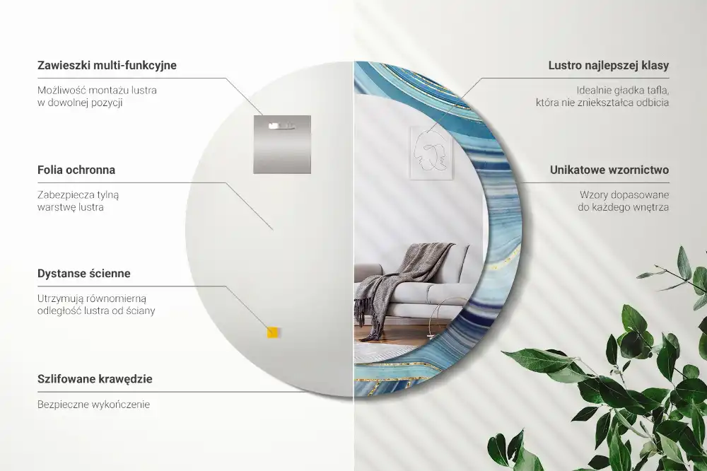 Tiskano okroglo ogledalo Modri ​​marmor