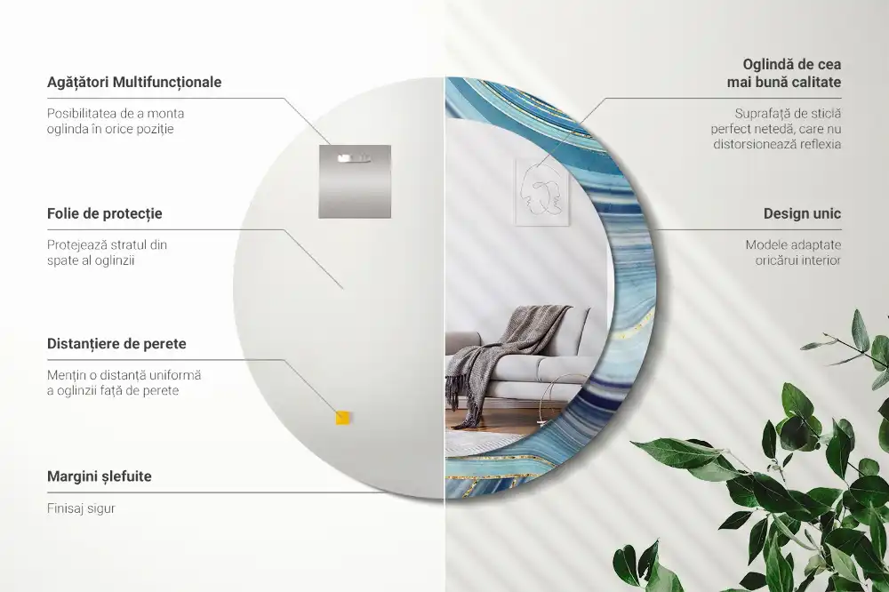 Tiskano okroglo ogledalo Modri ​​marmor