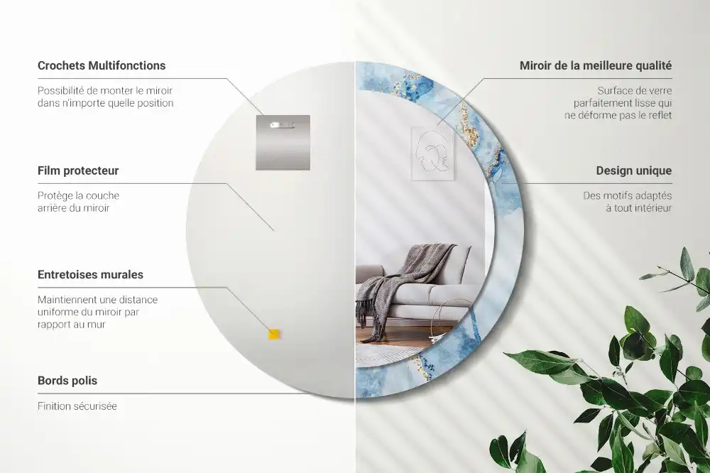 Okroglo okrasno ogledalo Modri ​​marmor