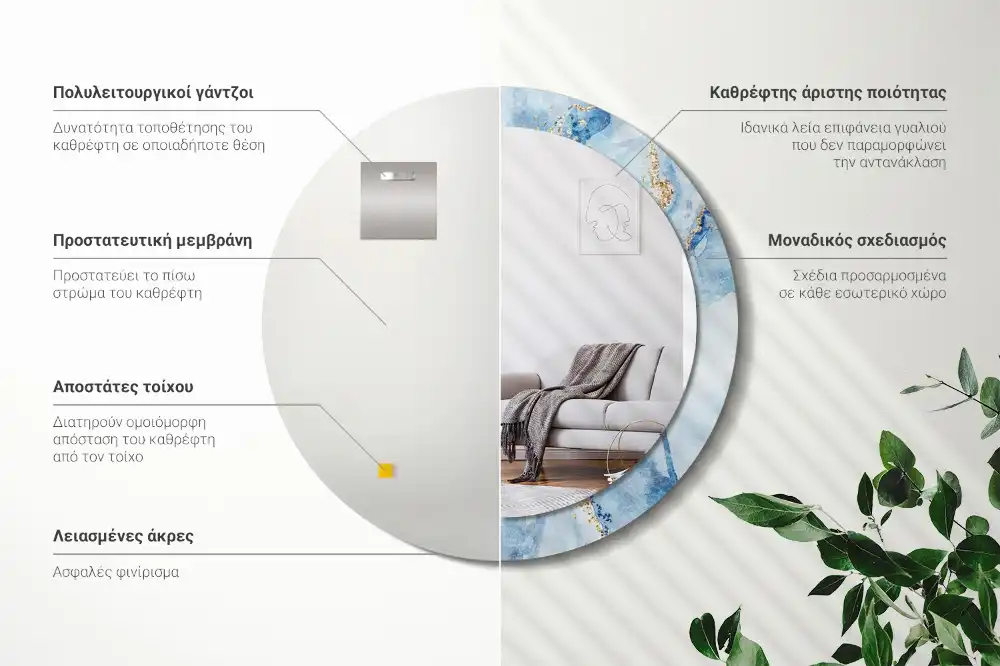 Okroglo okrasno ogledalo Modri ​​marmor